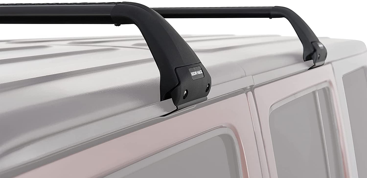 Rhino-Rack Roof Rack Compatible With Jeep Wrangler Unlimited Jk Jl Jt Gladiator 4 Door Hard Top, Gutter Mount, Powder Coated Aluminum Vortex Bars, High Strength Glass Filled Nylon Legs, Black (Sg59)