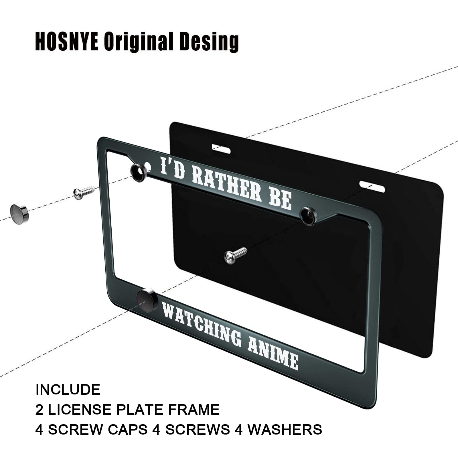 Hosnye I'D Rather Be Watching Anime License Plate Frame Black 2 Pcs Metal Cute Licenses Plates Frames Licenses Plate Covers Car