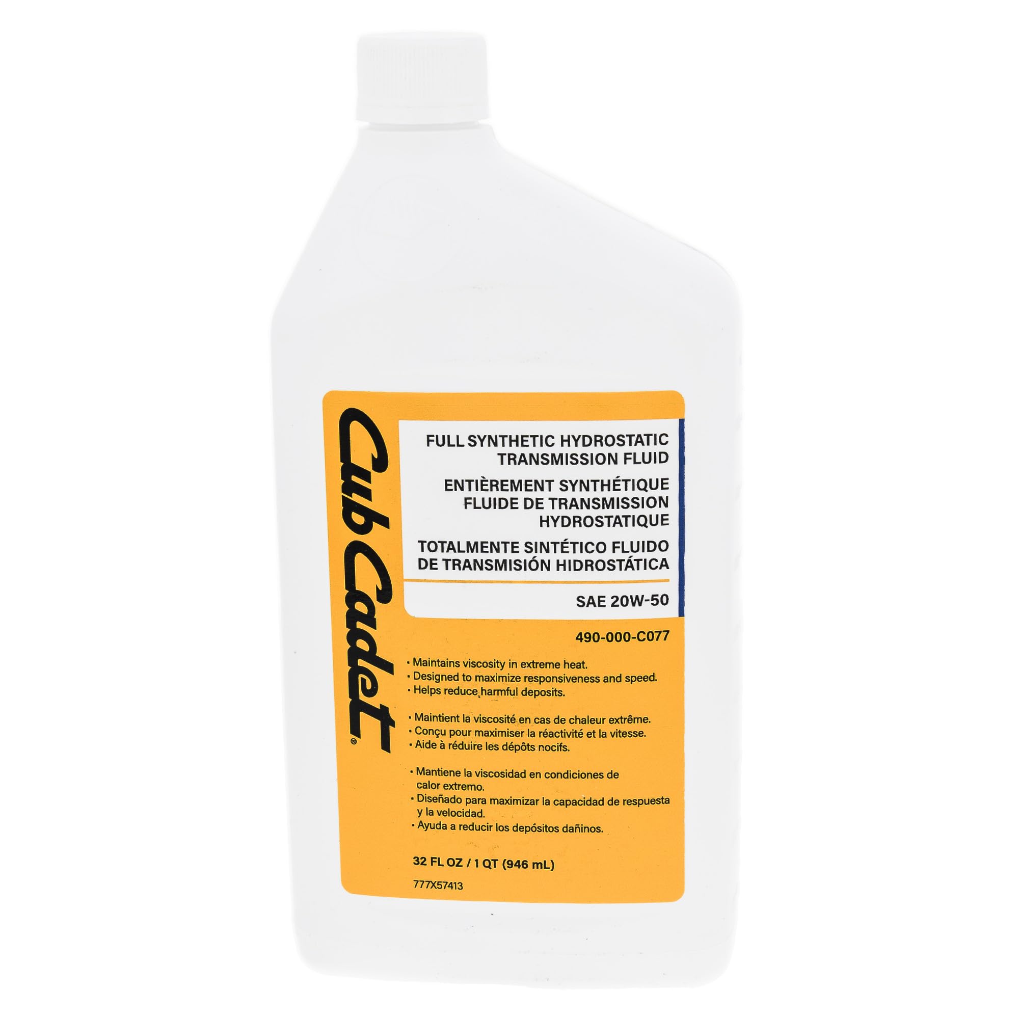 CUB CADET 490-000-C077 20W-50 Full Synthetic Hydrostatic Transmission Fluid for