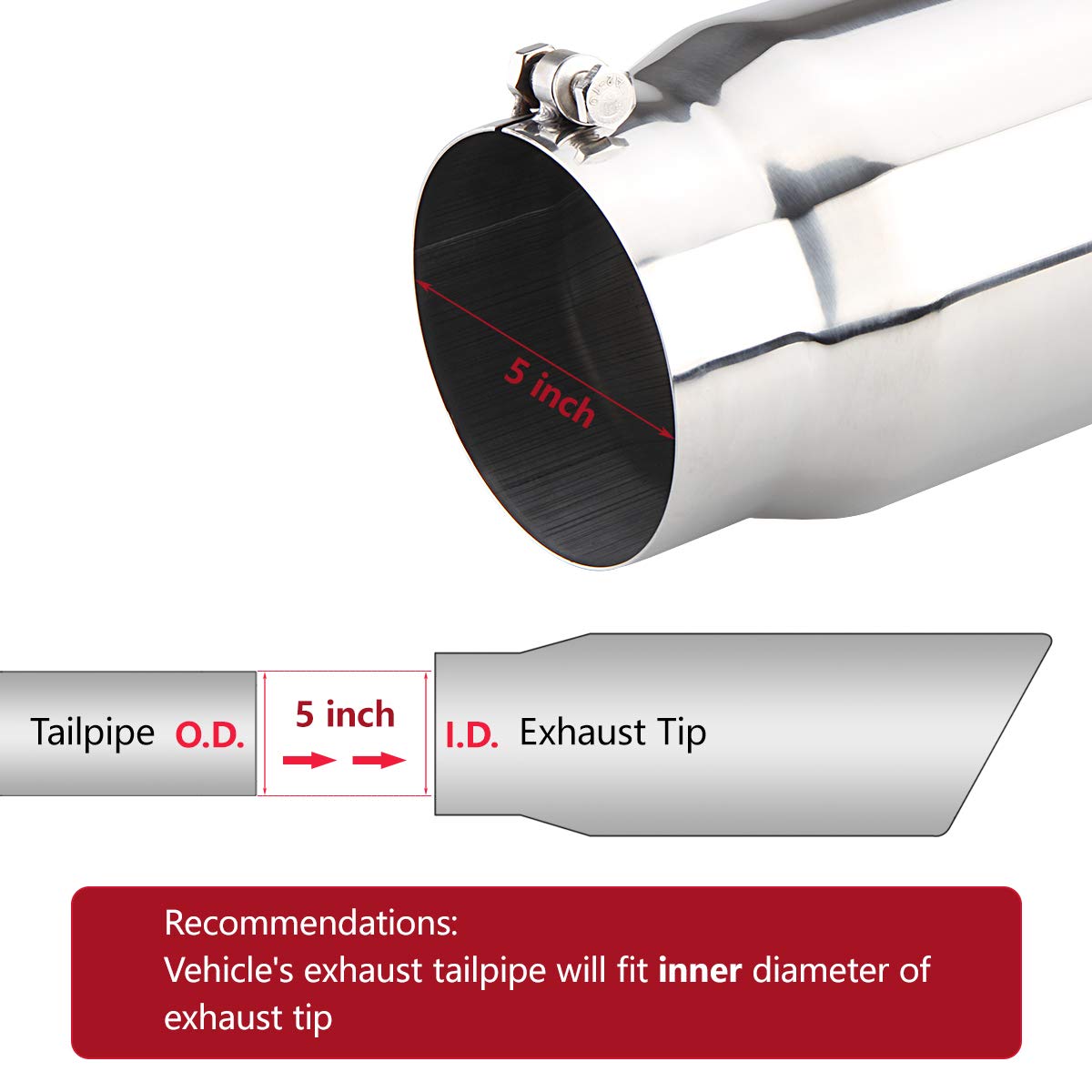 LCGP Diesel Exhaust Tip 5" x 6" x 15", Polished Stainless Steel, Rolled Angle Cut Design