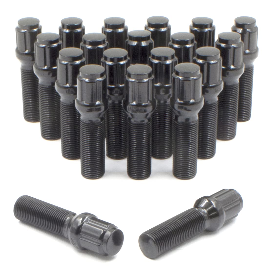 Wheel Accessories Parts Set Of 20 Black 14X1.5 Lug Bolts Locking Spline Conical Seat With 28 Mm Shank Length Small Diameter Lug 