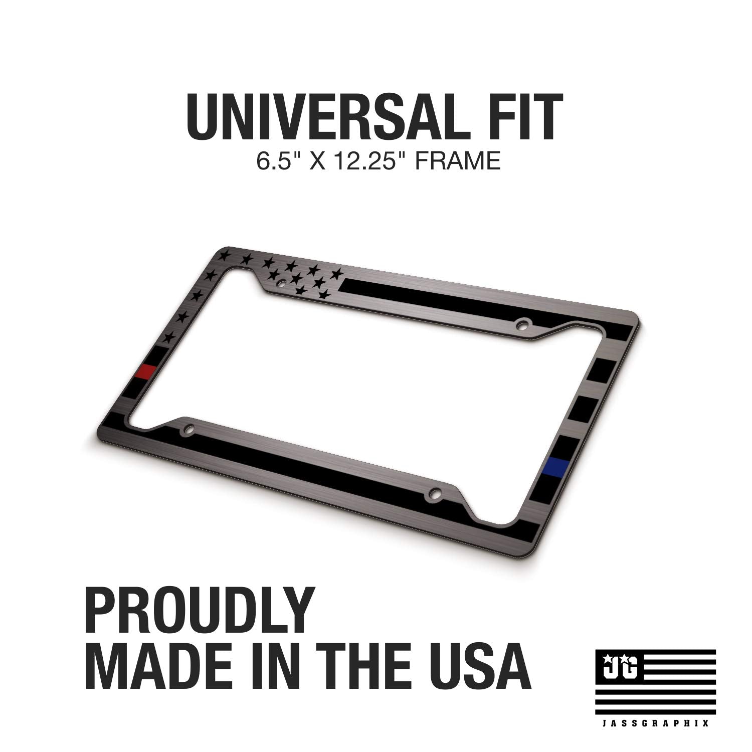 American Flag License Plate Frame - Thin Red Line Thin Blue Line- Car Tag Frame -Red Blue On Brushed Police Firefighter
