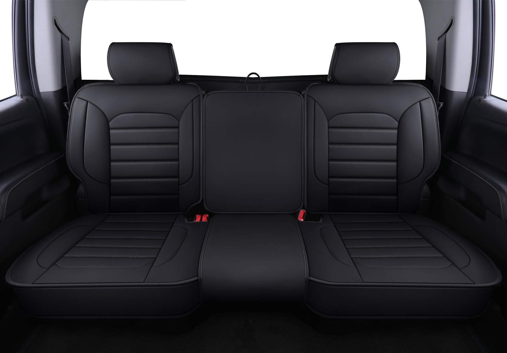 LUCKYMAN CLUB Silverado Seat Covers, Full Set, Black Faux Leather, Fits 2007-2023 Chevy Silverado/Sierra 1500/2500/3500 HD Crew/Extended Cab