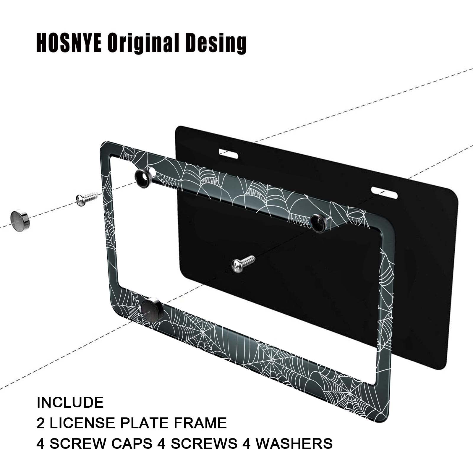 Hosnye Halloween Spider Web License Plate Frame Black 2 Pcs Black And White Metal Cute Licenses Plates Frames Licenses Plate Cov