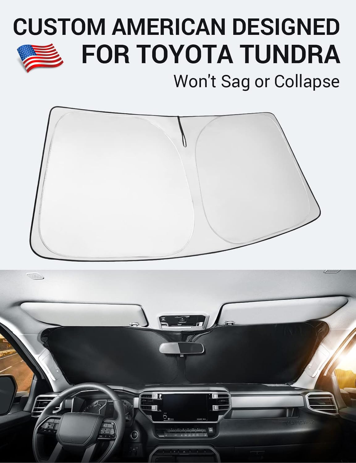 Proadsy 2025 Upgrade Windshield Sun Shade Custom Fit Toyota Sequoia 2023-2025/ Toyota Tundra 2022-2025 Limited SR5 Platinum TRD