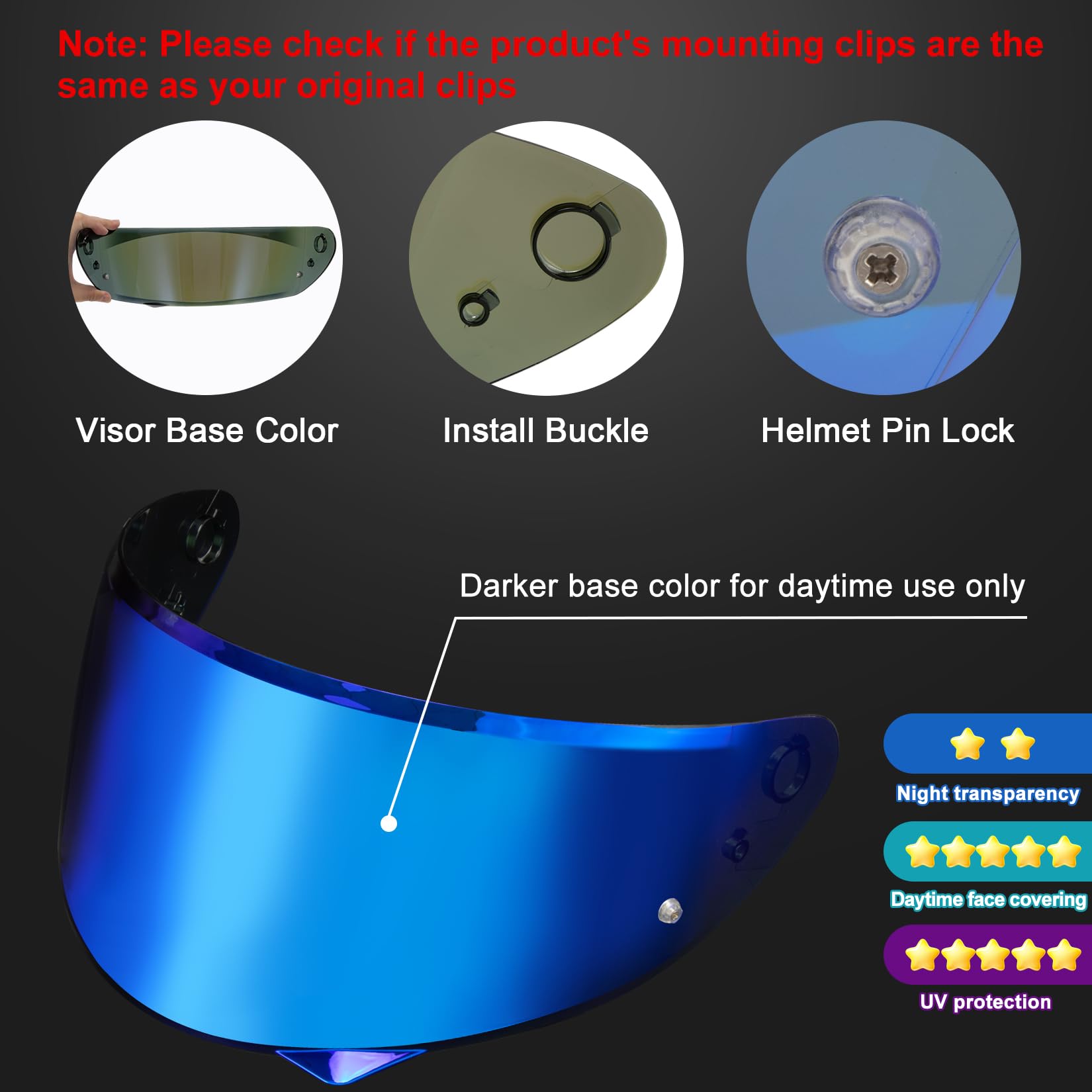 PSLER C10 Visor - C10 Tinted Visor HJ-34P Pinlock-Ready Helmet Face Shield for C10 HJ 34P,Deep Blue