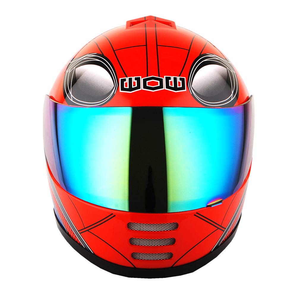 WOW Youth Full Face Motorcycle Helmet Bundle, Small, Thermoplastic, Spider Red + MX Skeleton Glove, Model HKY-B15-Bundle