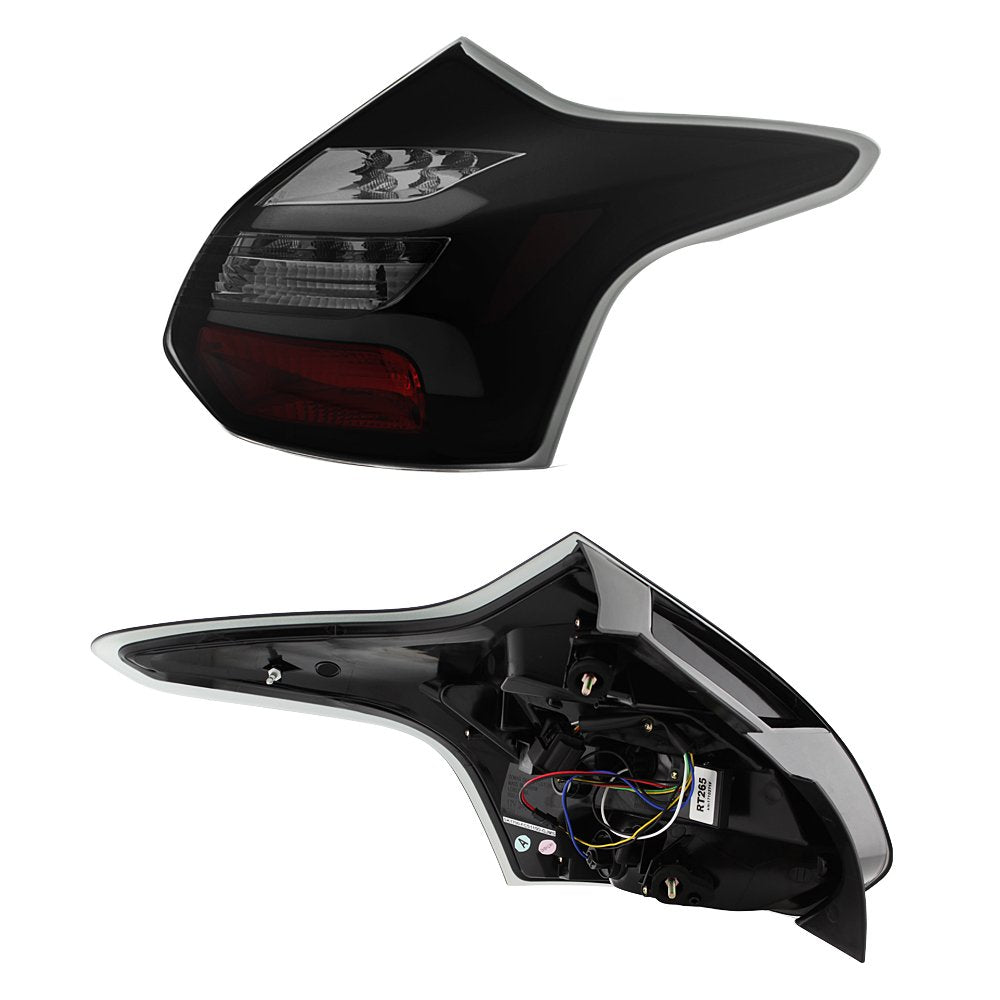 AKKON LED Tube Tail Lights for 2012-2014 Ford Focus Hatchback - Black Smoke, Sequential, Left + Right