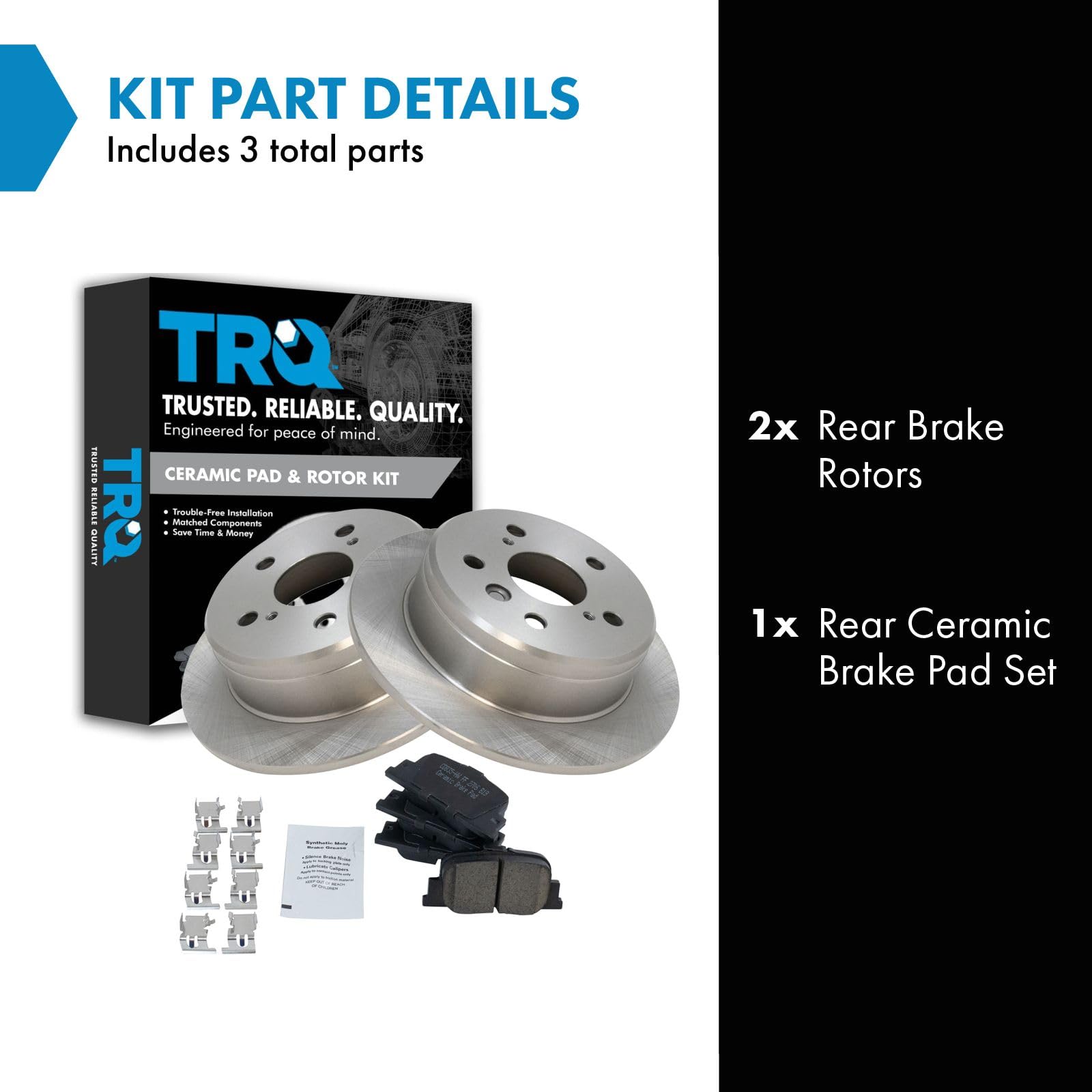Trq Rear Brake Pad & Rotor Kit Brake Pads Brake Rotor Ceramic Compatible With 2000-2001 Lexus Es300 Toyota Camry
