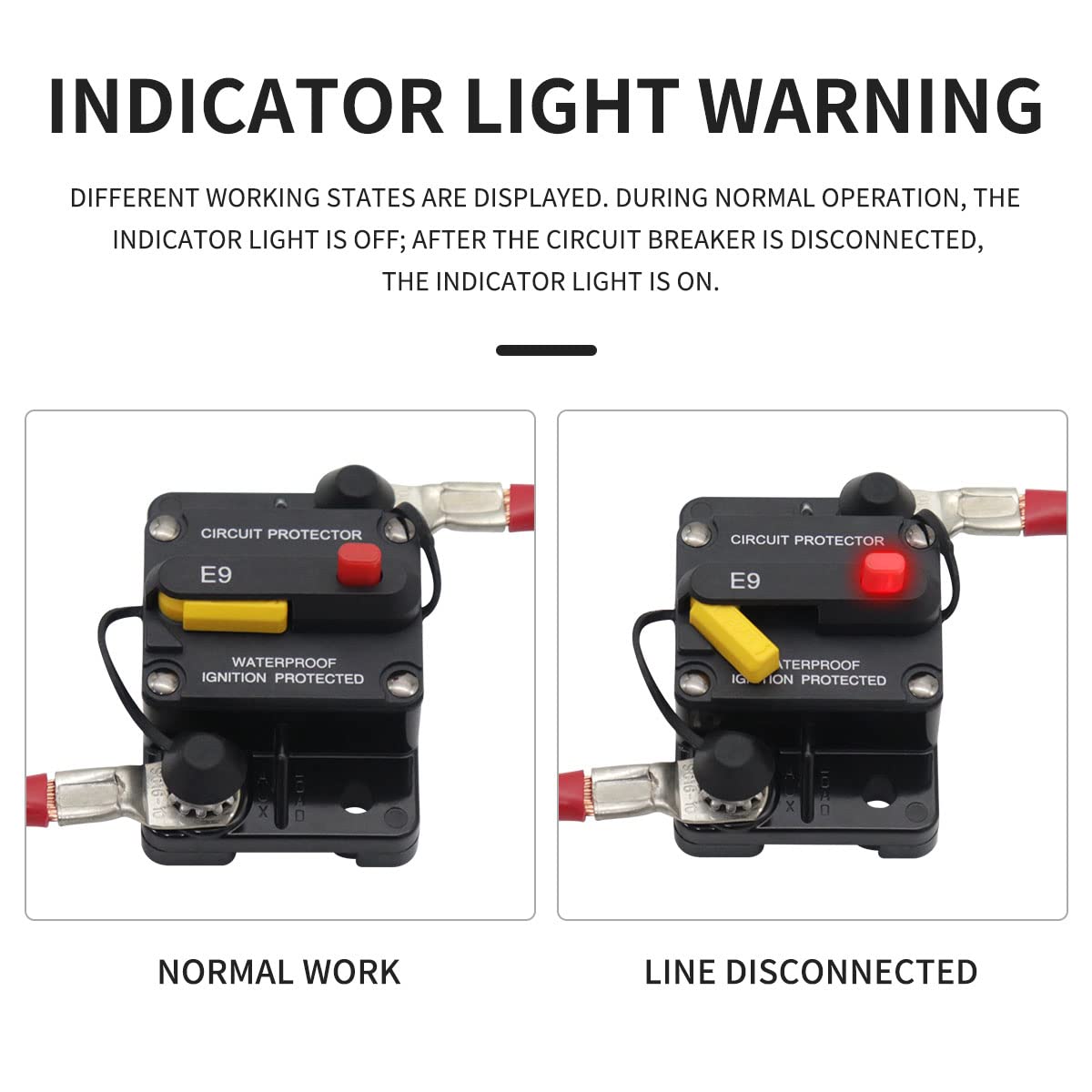 T Tocas 100A Surface Mount Circuit Breaker With Led Indication,12V - 48V Dc Waterproof Ip67 Protection With Manual Reset For Car