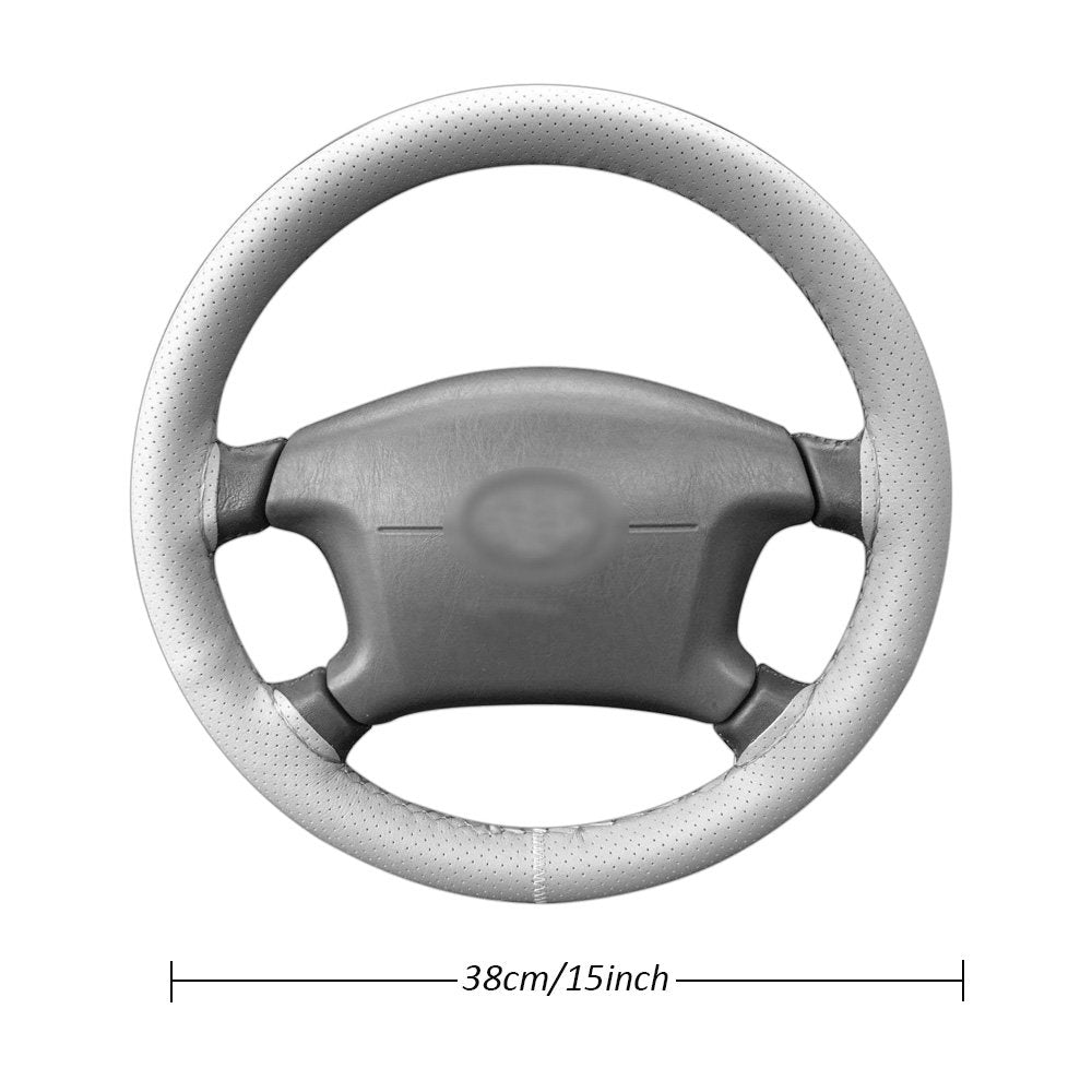 Onerbuy Universal Leather Car Steering Wheel Stitch On Wrap Cover Diy Sewing Breathable And Anti Slip, 15-Inch (Gray)