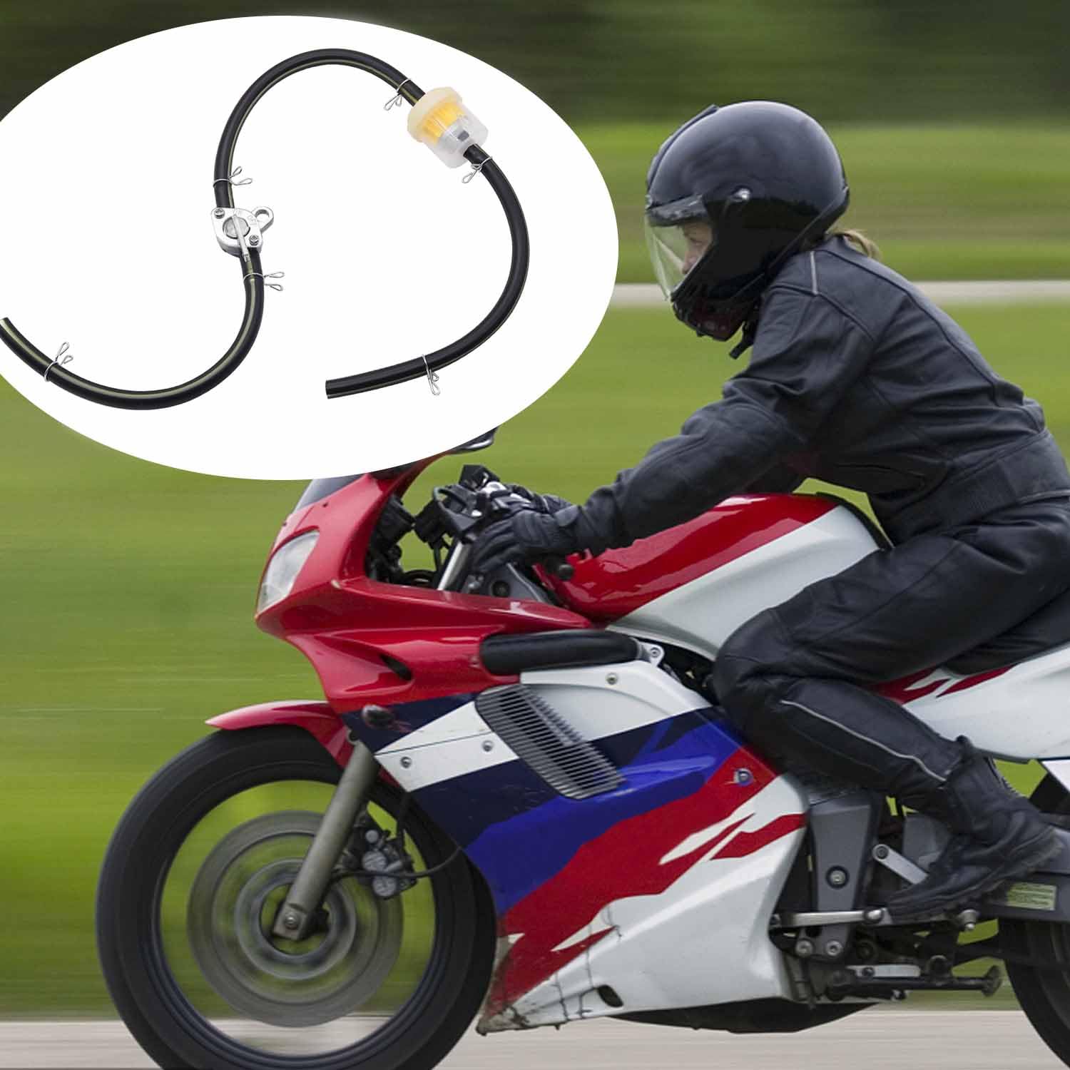 Tnisesm Gas Fuel Line Hose with Fuel Filters Inline Shut Off Valve Petcock Set SPring Clamps for 50cc 70cc 90cc 110cc 125cc 150c