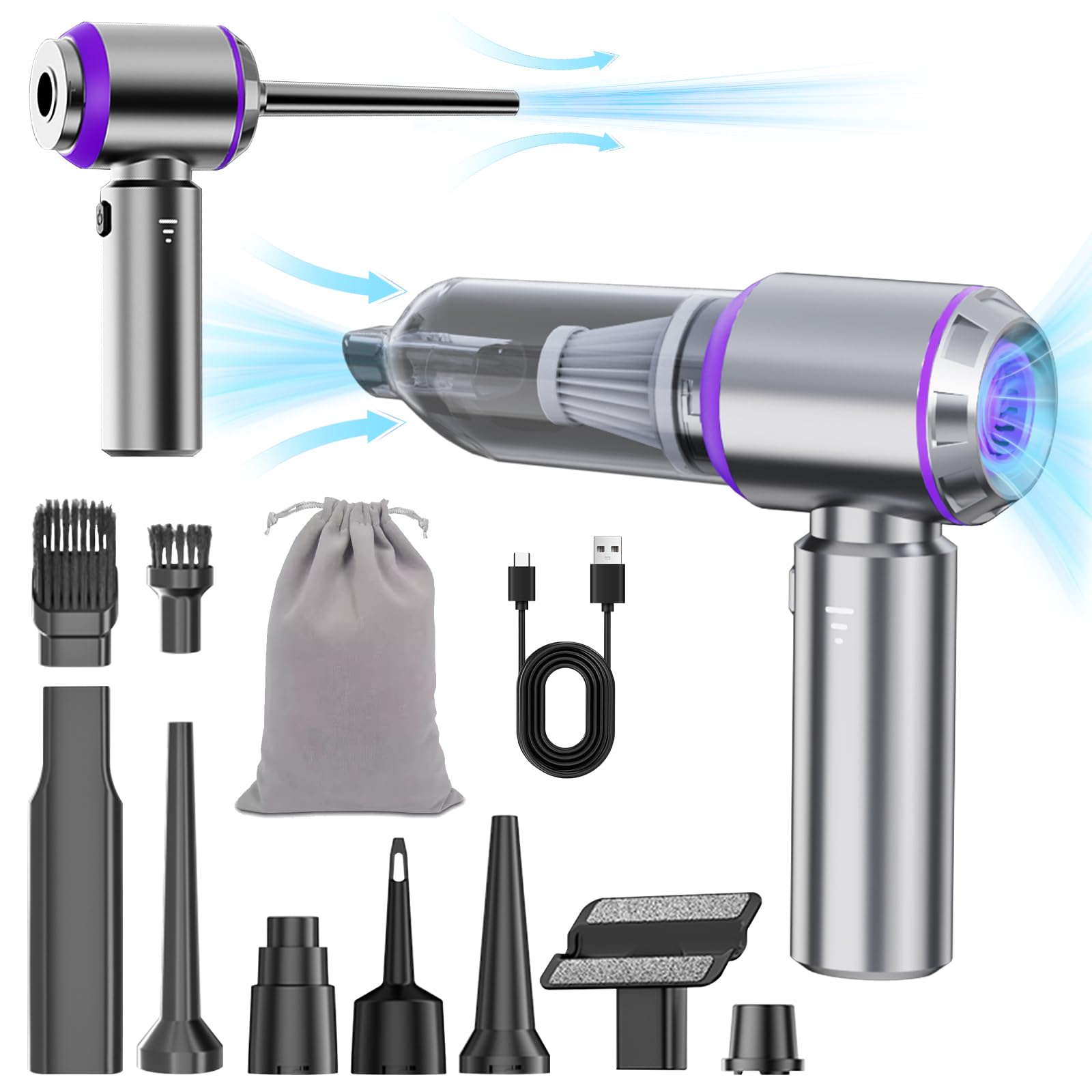 NWDEY Car Vacuum Cleaner High Power 20000Pa - Cordless Handheld Mini Vacuum & Air Duster for Car Detailing, 3-Speed Brushless Mo