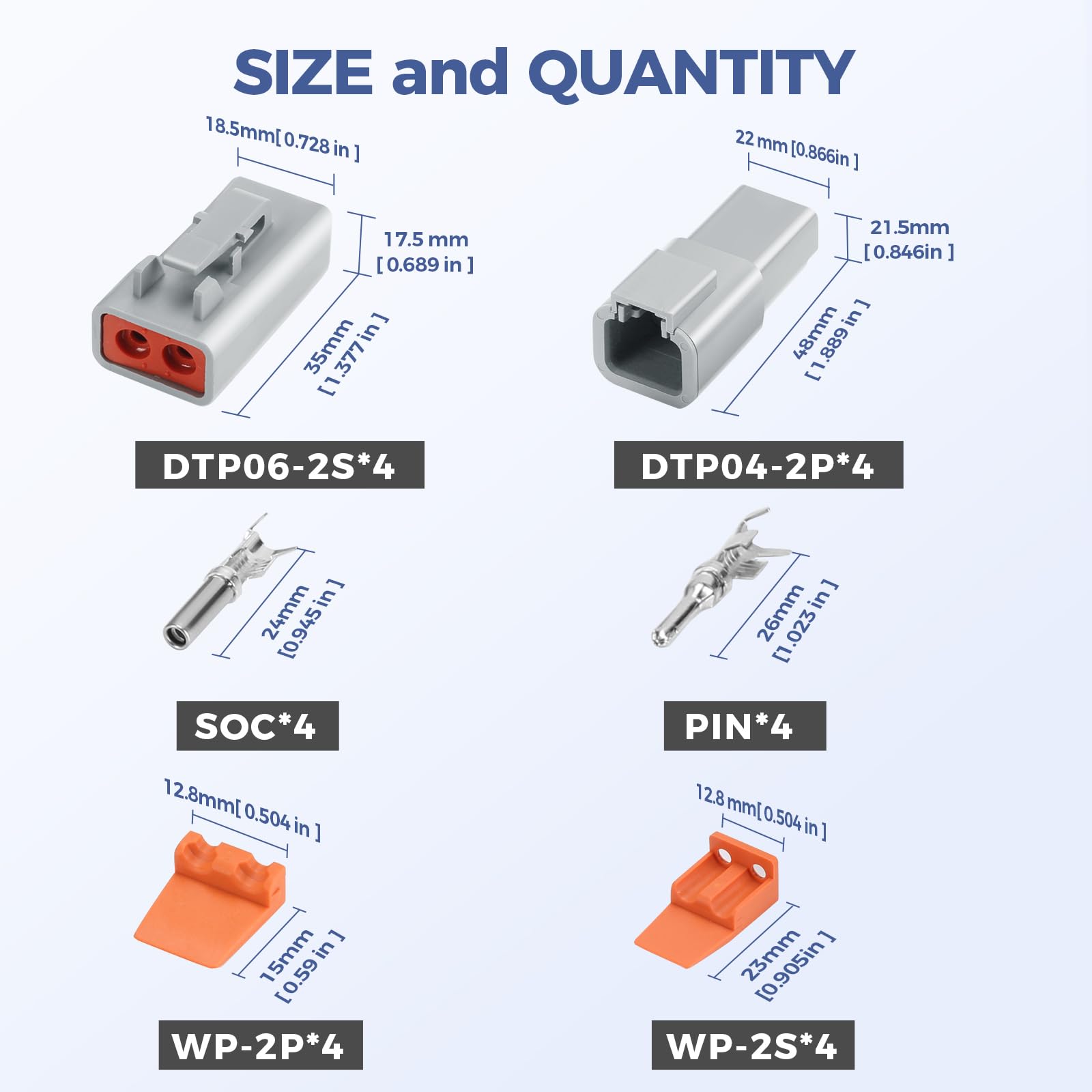 32 PCS Deutsch DTP Connector Kit 2 Pin Automotive Waterproof Connectors 4 sets with Size 12 Stamped Contacts Gauge 14-12 AWG Wir
