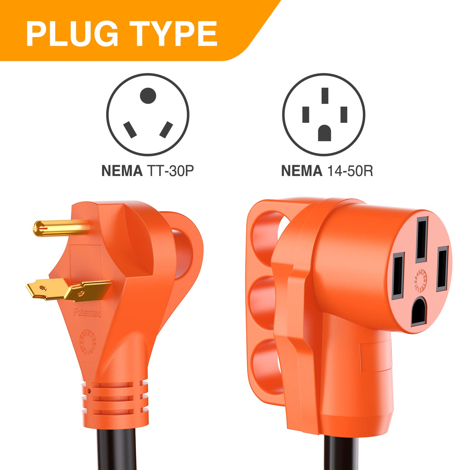 Nilight - 50032R 18 Inch 30 Amp To 50 Amp Rv Plug Adapter Heavy Duty Dogbone Electrical Adapter With Handle 30A Male To 50A Fema