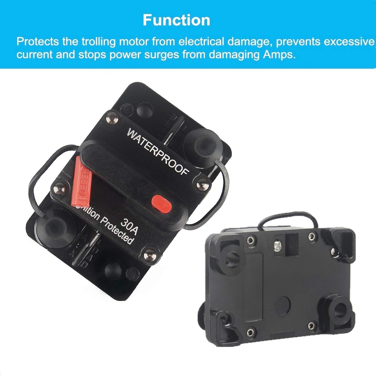 Wohhom 30 Amp Circuit Breaker With Manual Reset 12V-36V Dc Waterproof Surface Mount For Car Audio Rv Marine Boat Truck Trolling