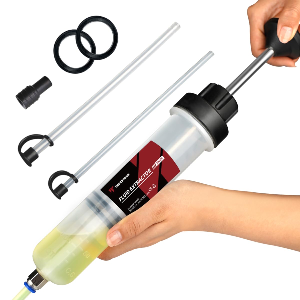 Thorstone Automotive Fluid Extractor Pump, Oil Change Syringe With Hose, Manual Fuel Suction & Filler, Fluid Oil Change Evacuator (7 Oz./0.21 Qt./200 Cc)