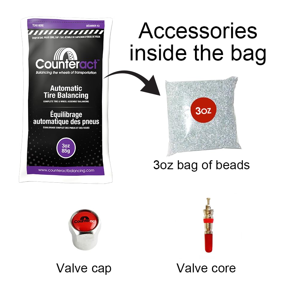 Counteract 3Oz-B4 Centrifugal Force Tire/Wheel Balancing Beads - Off-Road Vehicles, Light Duty Truck Tires, (4) 3Oz Balance Bead Bags, (4) Valve Caps And Cores