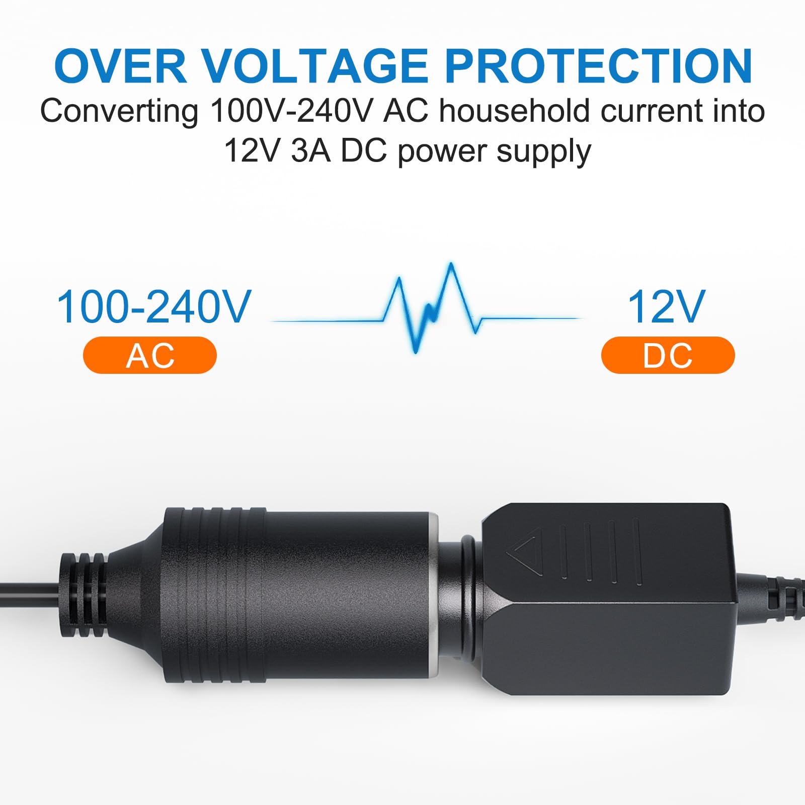 Suacopzar 12V 3A 36W AC to DC Converter Car Cigarette Lighter Socket (NOT for High-Power Device), AC 110-240V to DC 12V Power Su