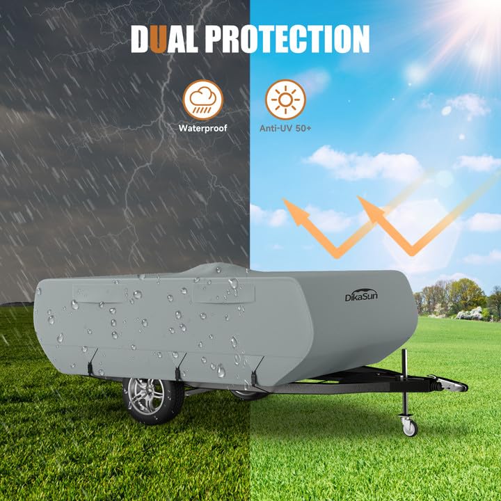 Dikasun Pop Up Camper Cover 10'-12', 7 Layers Waterproof Pop-Up Trailer Cover Anti-Uv Folding Camper Rv Cover For Motor Home