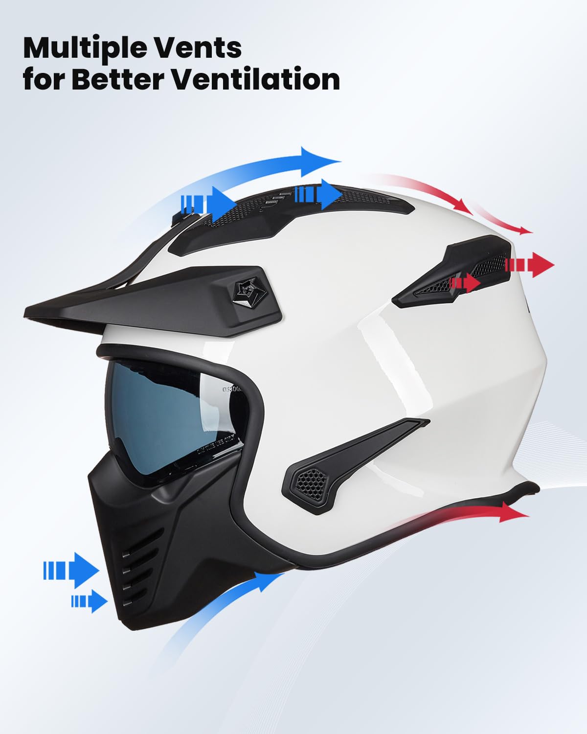 Ilm Open Face Motorcycle 3/4 Half Helmet For Dirt Bike Moped Atv Utv Motocross Cruiser Scooter Dot Model 726X (White,S)