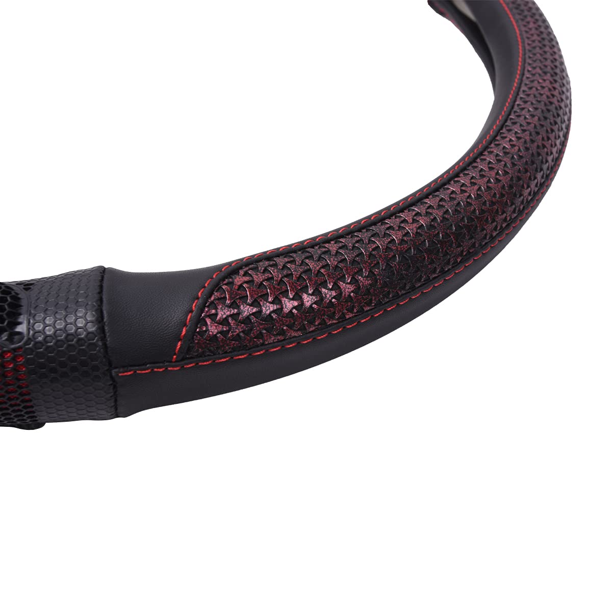 Flying Banner Steering Wheel Cover - Faux Leather, 15" Anti-Slip, 3D Honeycomb Design, Red with Black, Model FB-043
