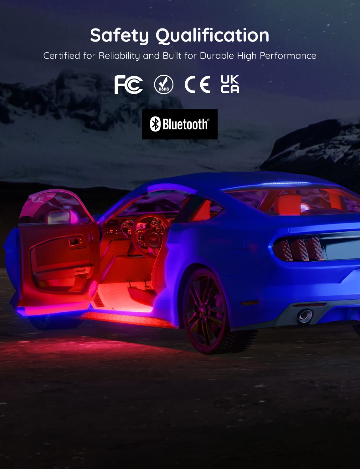 Govee Smart Car LED Strip Lights, RGBIC, APP Control, 4 Music Modes, Model H70900A1, Interior Lights for SUVs, DC 12V