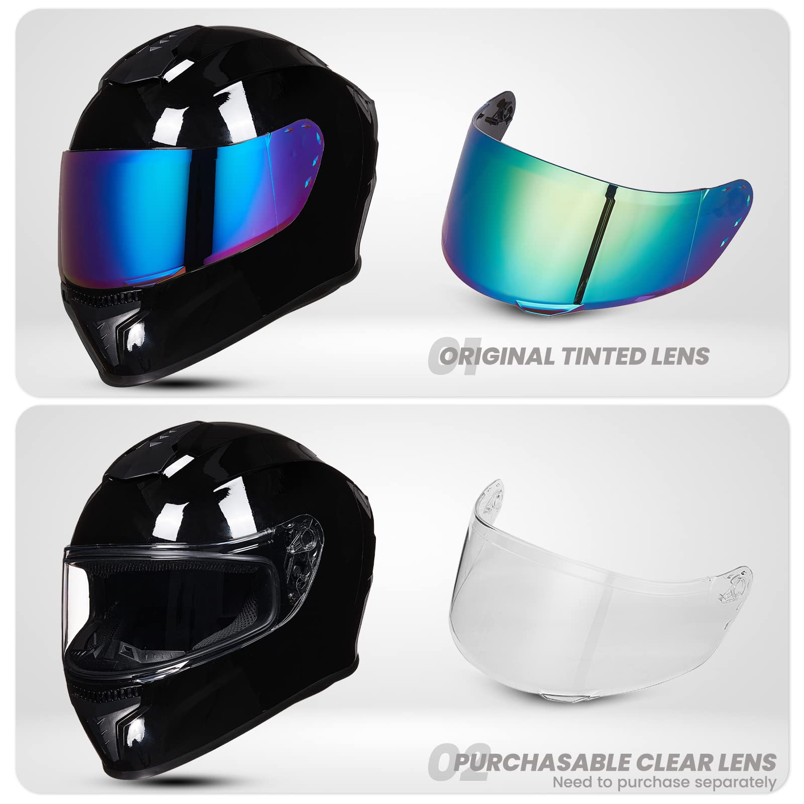 Auboa Full Face Motorcycle Helmets For Adults Men And Women Dot Street Bike Racing Helmet With Tinted Visor Model Md-813 (Gloss