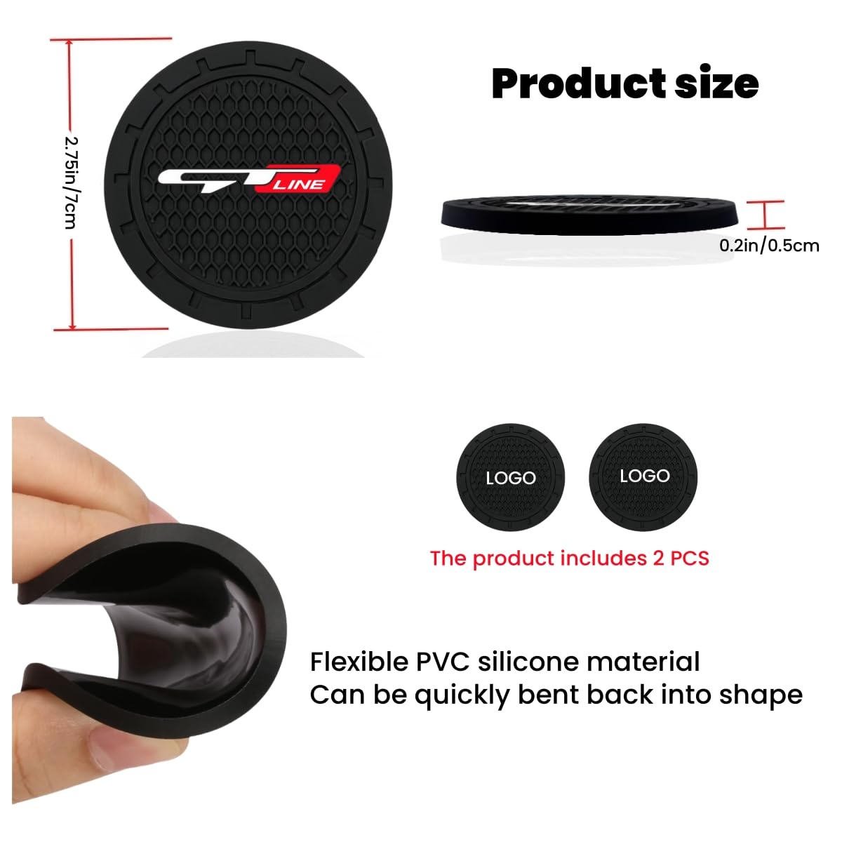 2 Pcs Black car Cup Holder Coaster Compatible with Jaguar XE XEL XF XFL XJ F-PACE F-Type 2.75 Inch Silicone Anti-Slip Fashion ca