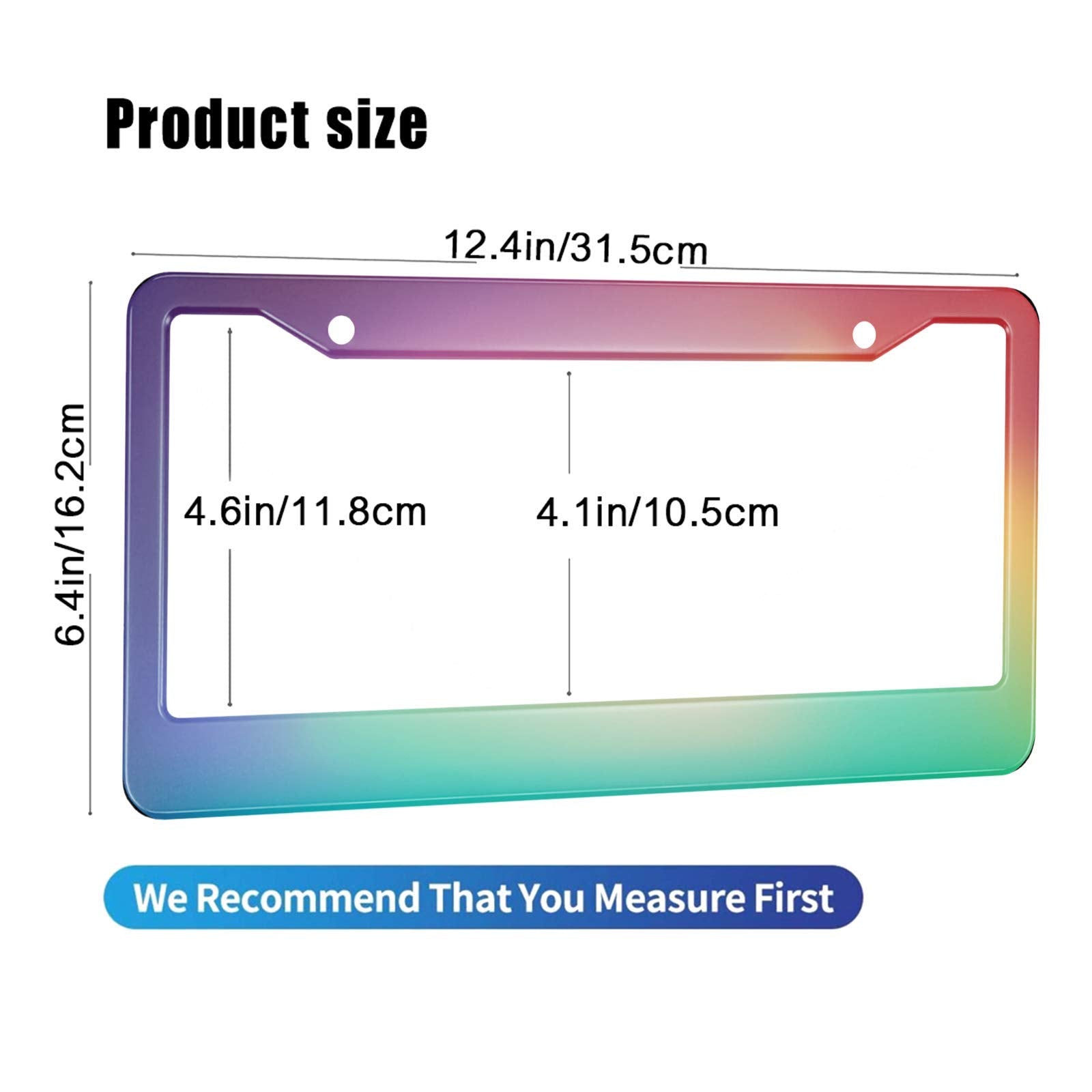 HOSNYE Rainbow Shading License Plate Frame Colorful Dye Gradient Rainbow Color Metal License Plate Cover Front Plates Frames Car