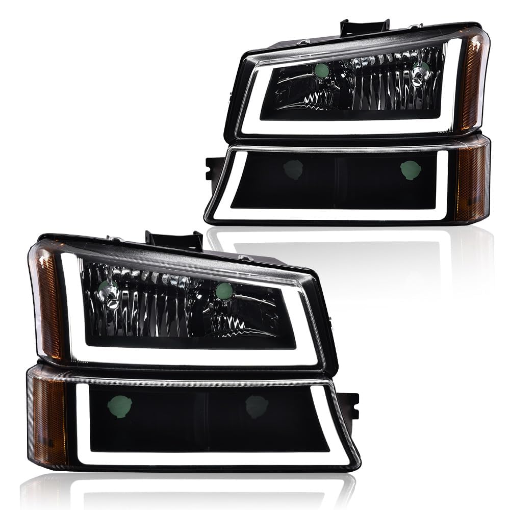 GRAND ORANGE LED Headlight Assembly Compatible with 2003-2006 Chevy Silverado 1500 2500 3500 HD Model, Fit Chevy Avalanche 2003-