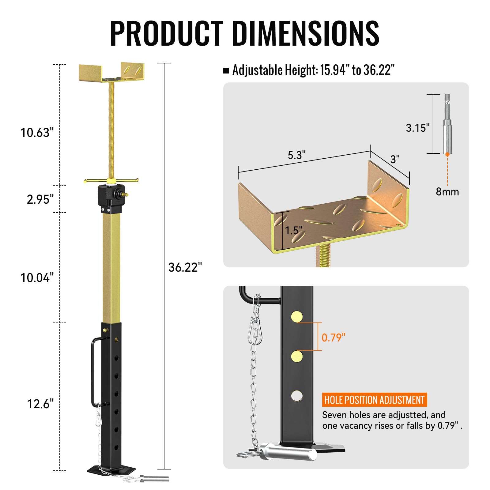 Sulythw RV Slide Out Supports Jacks, Heavy Duty Alloy Steel, Adjustable 16"-36", Black and Yellow, Model AT-0018, Supports 5,000 lbs, 2