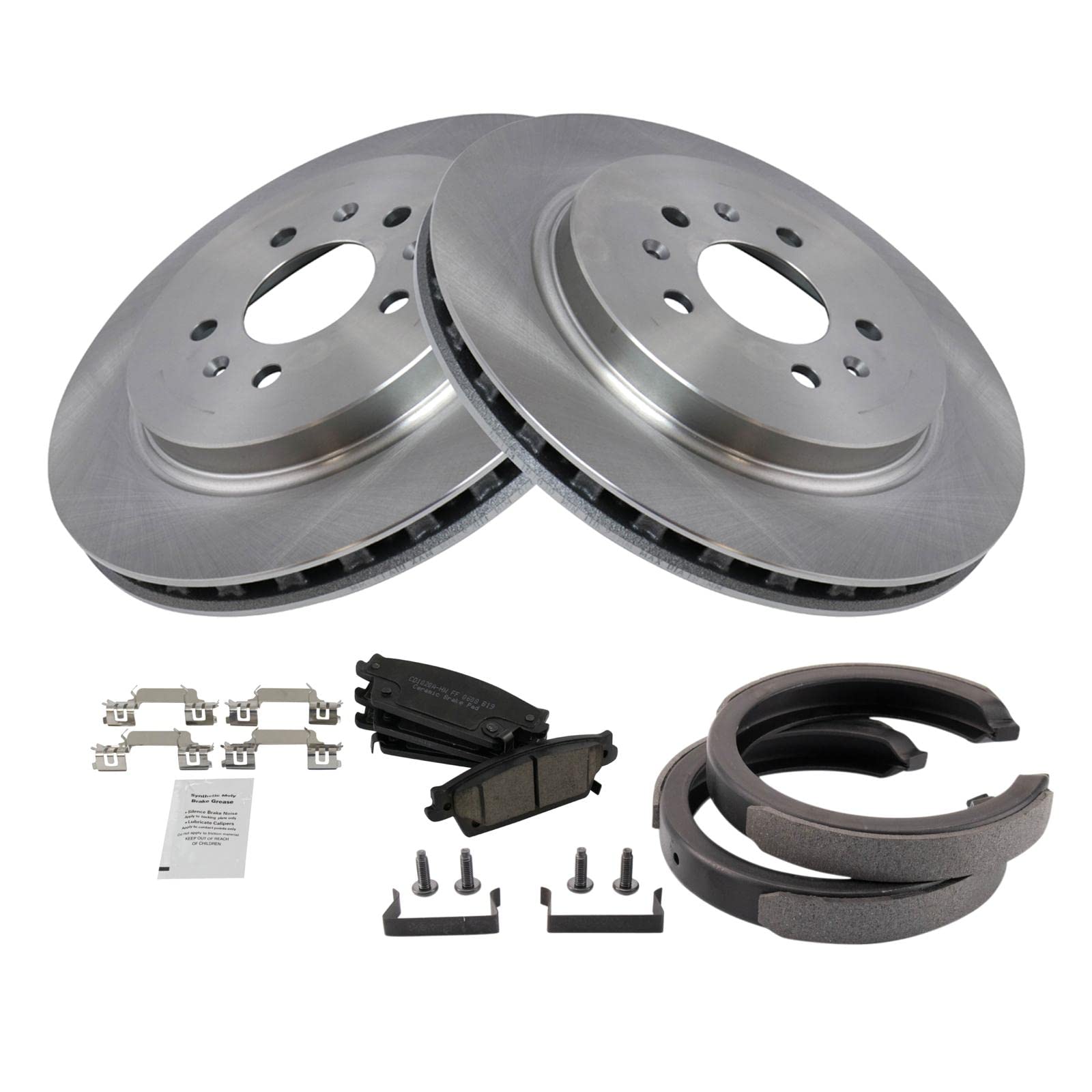Trq Rear Brake Pad & Rotor Kit Brake Pads Brake Rotor Parking Brake Shoe Set Ceramic Compatible With 2005-2008 Cadillac Sts