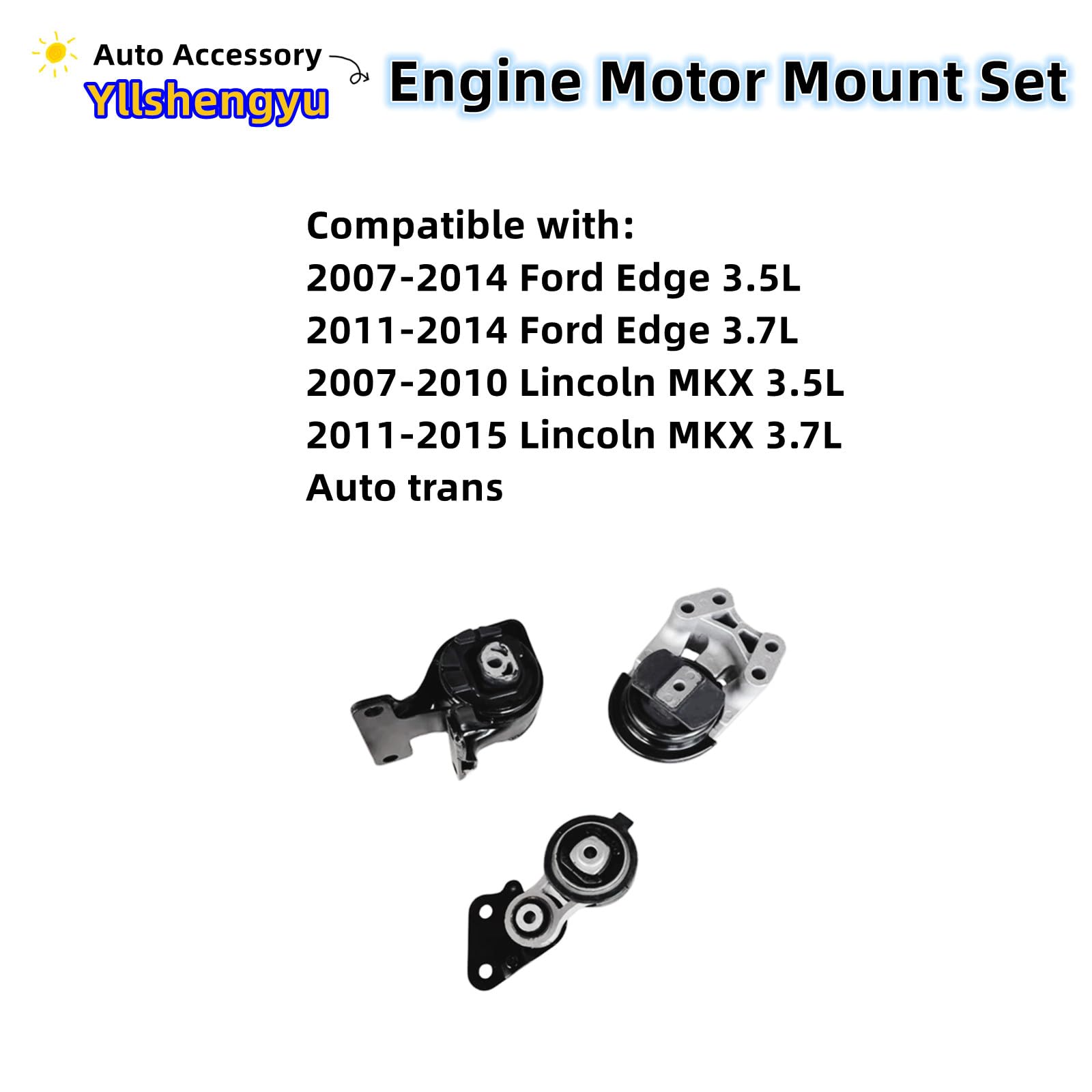 3Pcs Engine Motor Mount Kit Compatible With Edge 2007-2014 3.5L/2011-2014 3.7L Fits For Lincoln Mkx 2007-2010 3.5L/ 2011-2015 3.