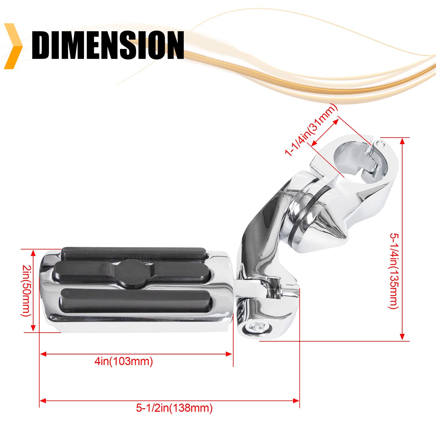 Ecotric 1.25'' Motorcycle Highway Footpegs Foot Pegs W/Quick Clamps Compatible With Harley Davidson Touring Road King Street Gli