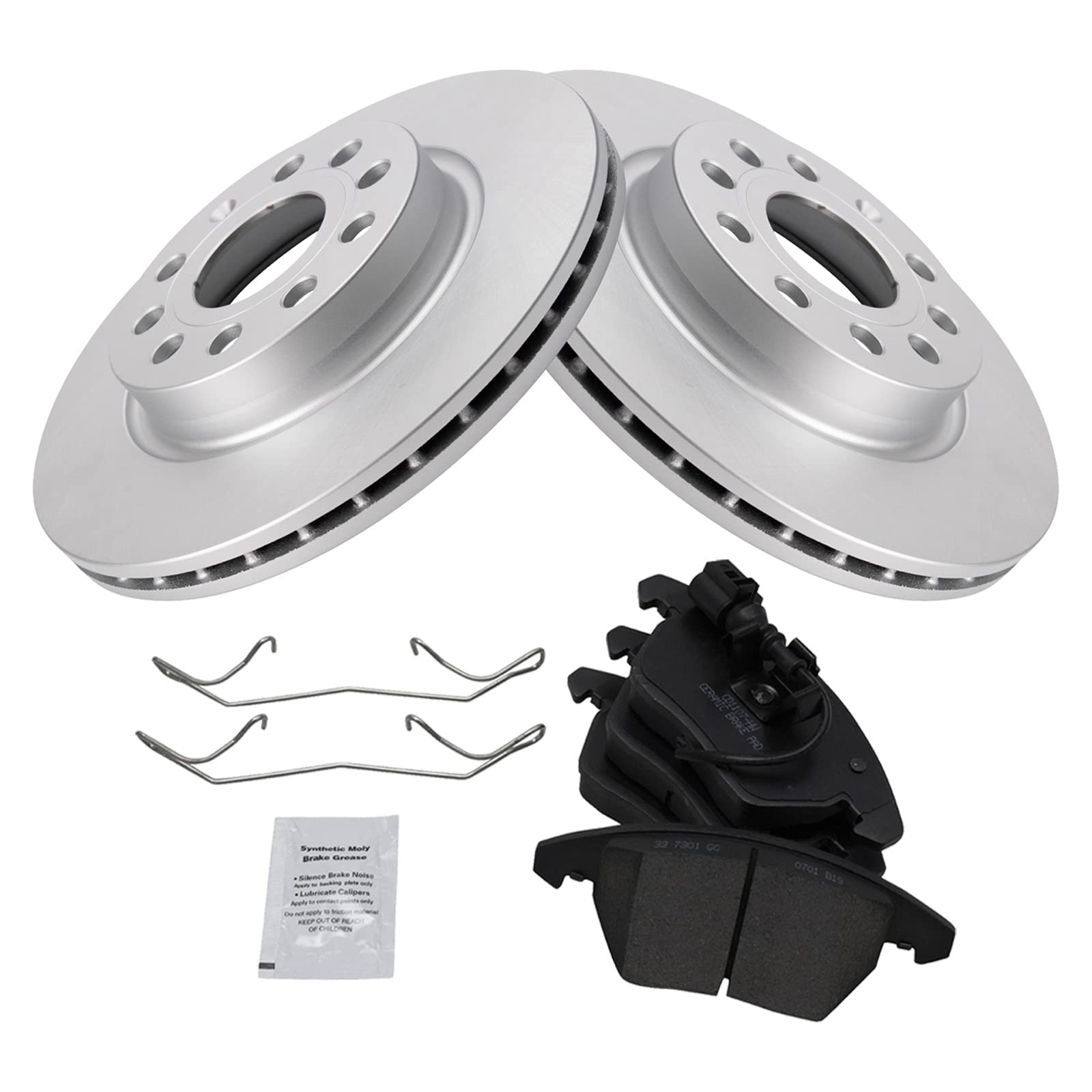 Trq Front Brake Pad & Rotor Kit Brake Pads Brake Rotor Ceramic Premium G-Coated Compatible With 2011 Audi A3 Quattro 2013 Volksw