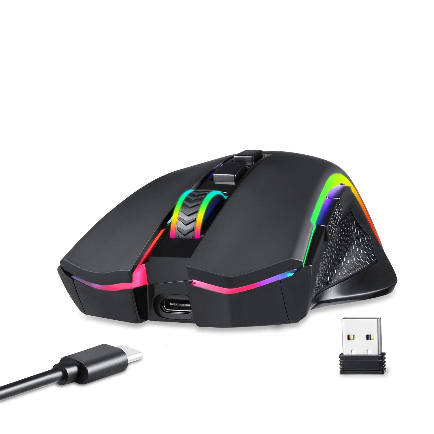 Redragon M602 Griffin Wireless RGB Gaming Mouse, Ergonomic, 7200 DPI, 7 Backlight Modes, Black, Model M602-KS