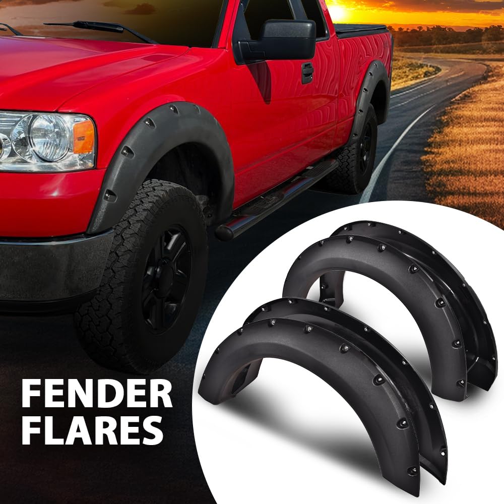 G-PLUS Pocket Riveted Fender Flares Compatible with 2004-2008 Ford F150 Styleside with 66.0/67.0/78.0/96.0 Bed (Not Fit