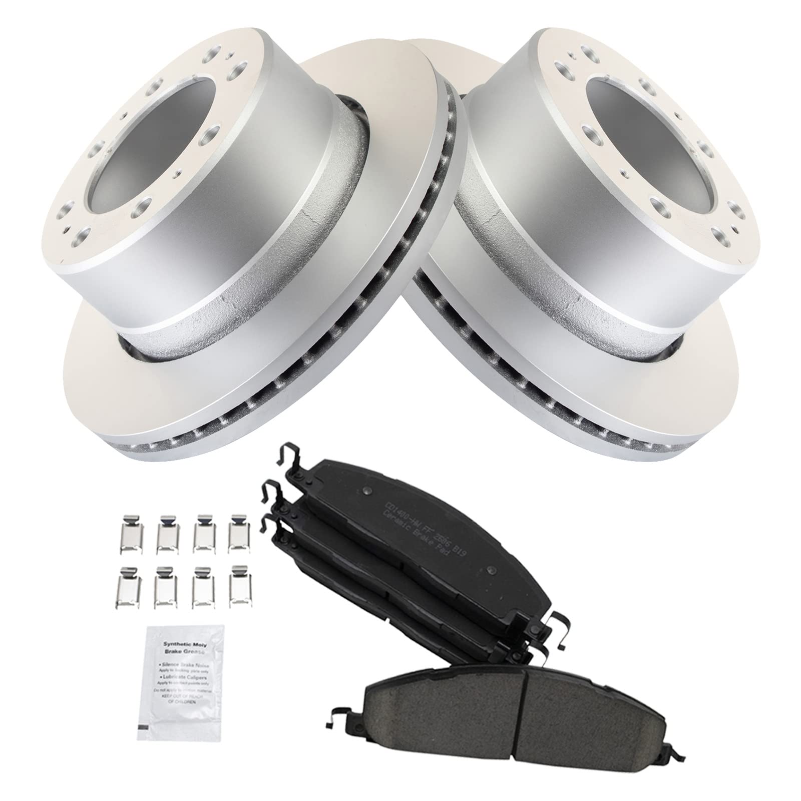 Trq Rear Brake Pad & Rotor Kit Brake Pads Brake Rotor Ceramic Vented Premium G-Coated Compatible With 2009-2010 Dodge Ram 2500 R