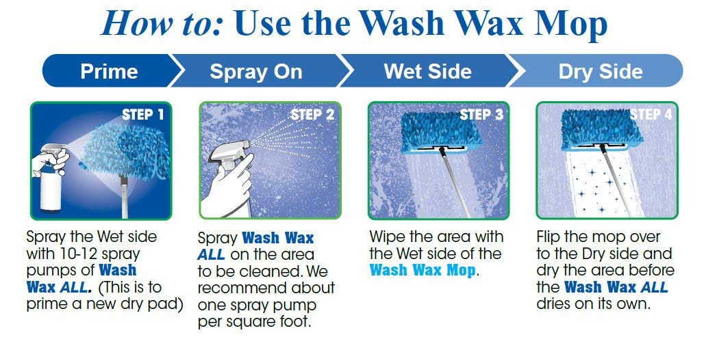 Aero Cosmetics RV Aircraft Boat Wash Wax Mop Kit - Adjustable Pole 4' to 9' - No Ladder Needed, Wash & Wax Anywhere