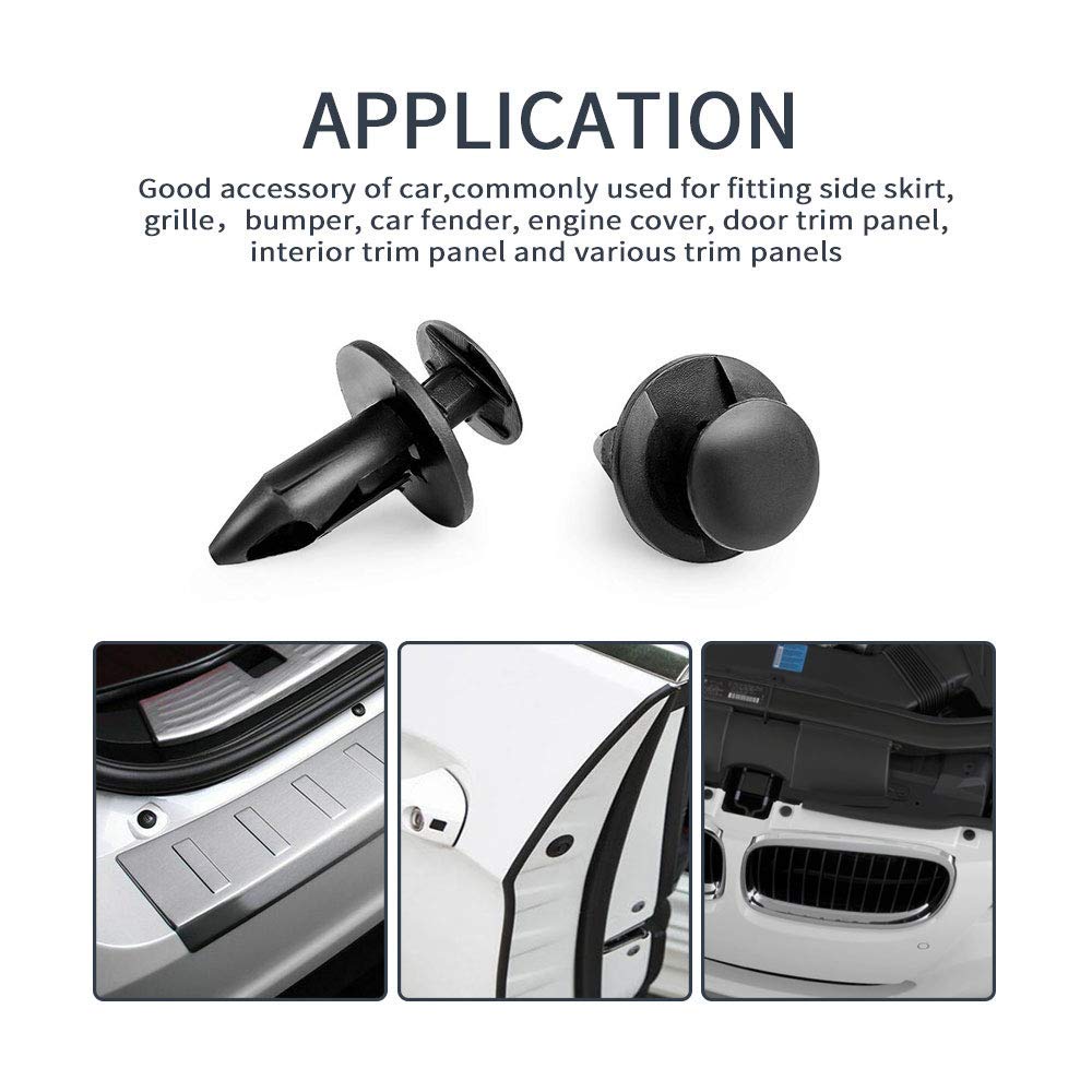 KEMIMOTO 200 PCS 8mm Universal Plastic Push Clips Push-Type Nylon Bumper Fastener Rivet Expansion Screws Replacement Compatible