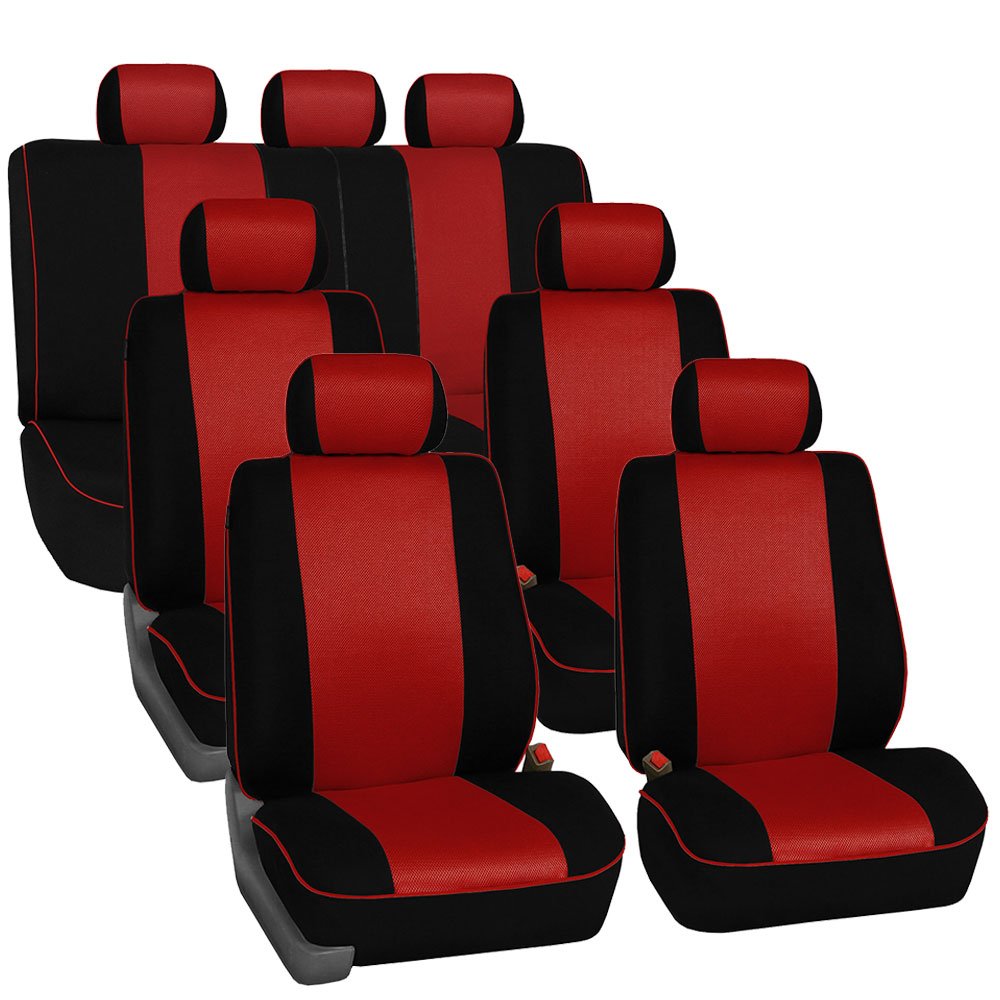 Fh Group Car Seat Covers Edgy Piping Seat Cover, Airbag And Split Rear Three Row Set Red Car Seat Cover Universal Fit Interior A