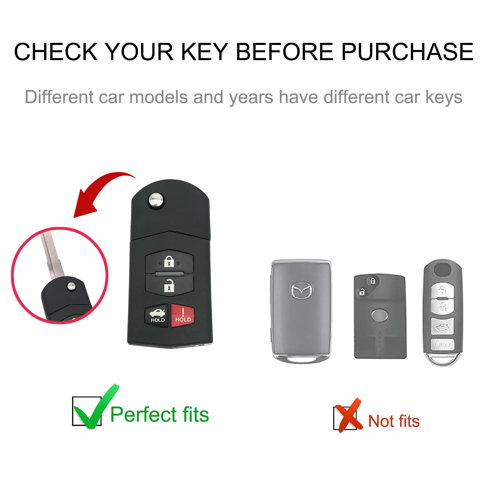 Cacarlike For Mazda Key Fob Cover With Mazda Keychain, Car Key Fob Case Compatible With Mazda 3 6 8 Miata Mx-5 Cx-3 Cx-5 Cx-7 Cx
