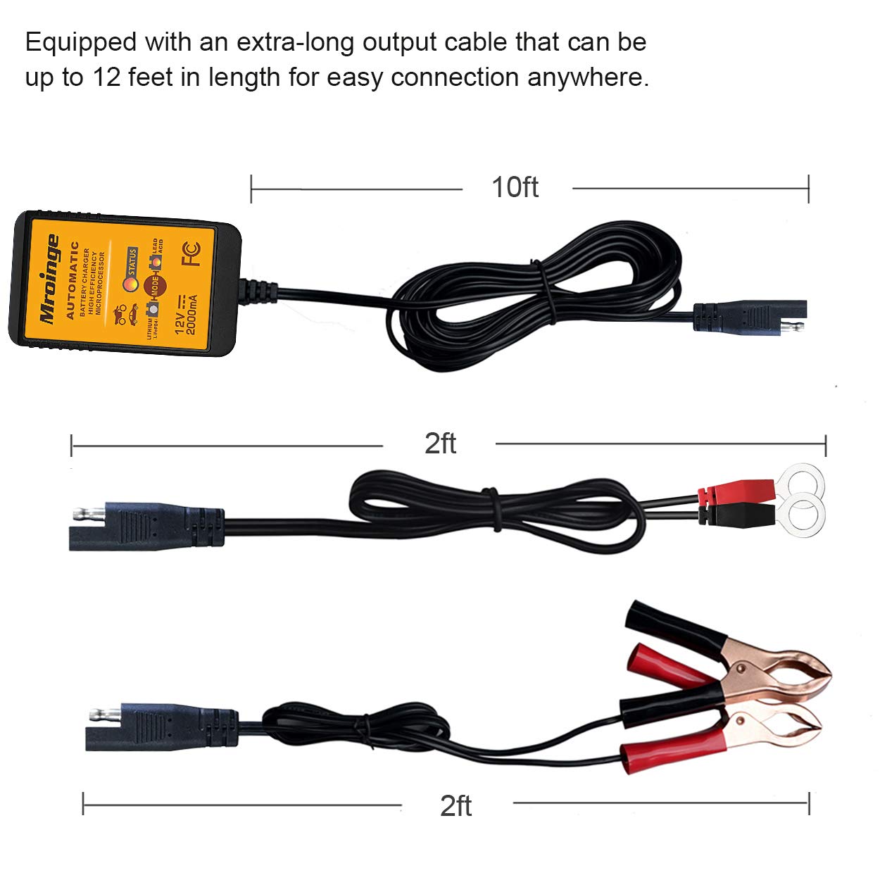Mroinge 12V 2A Smart Battery Charger for Lead Acid & Lithium Batteries - Black
