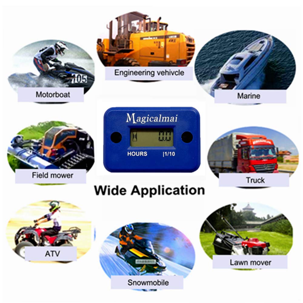 Magicalmai Inductive Hour Meter for Gas Engines - Waterproof, Blue, 1" Size, Ideal for Mowers, ATVs, Boats, and More