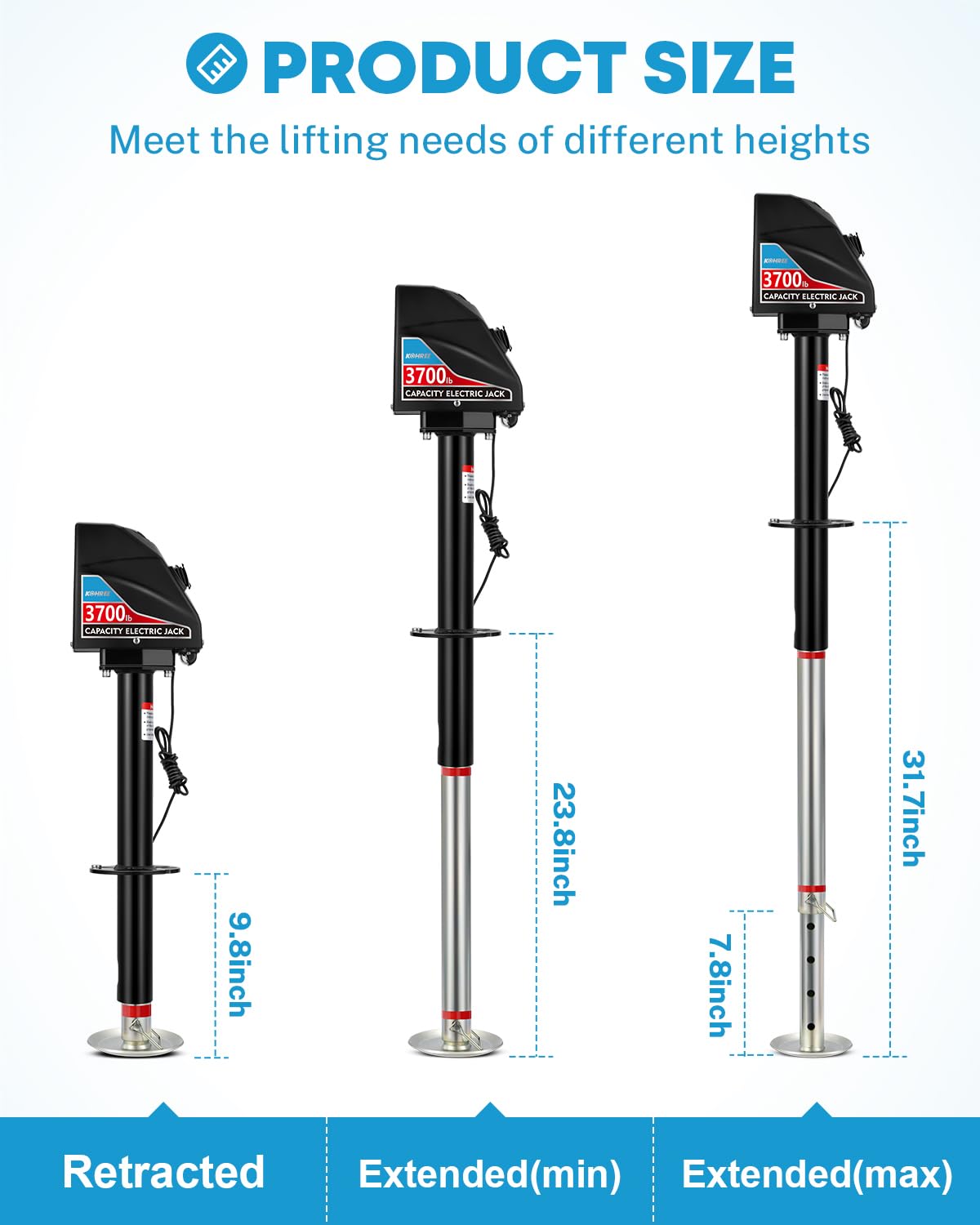 Kohree Electric Trailer Jack 3700lbs, Heavy Duty A-Frame Tongue Jack, 12V DC, Black, with Manual Crank & Weatherproof Cover