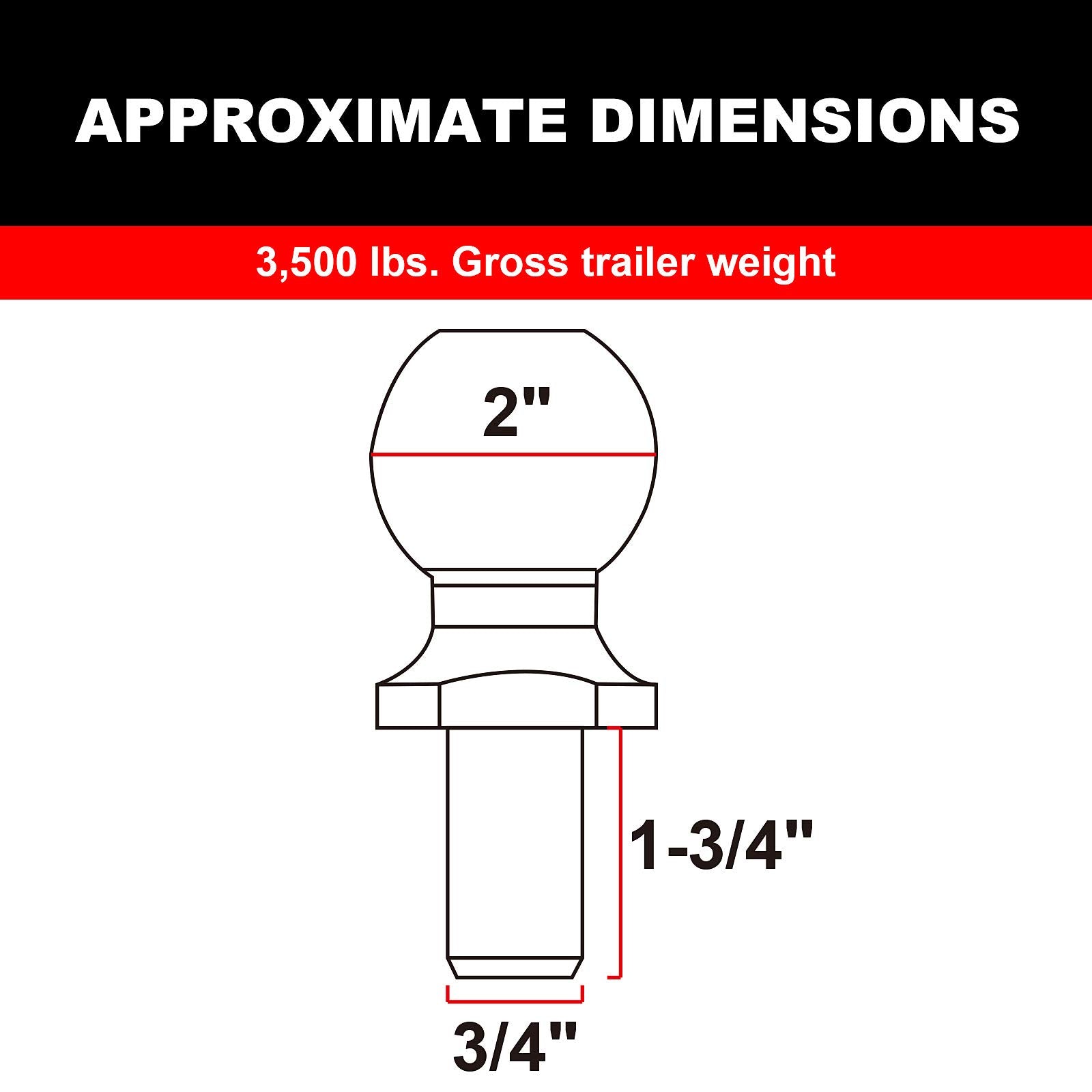 Torin Atrly2019B Trailer Hitch Ball, 2 Inch Diameter, 1.75 Ton (3,500 Lbs), 3/4 X 1-3/4-Inch Shank