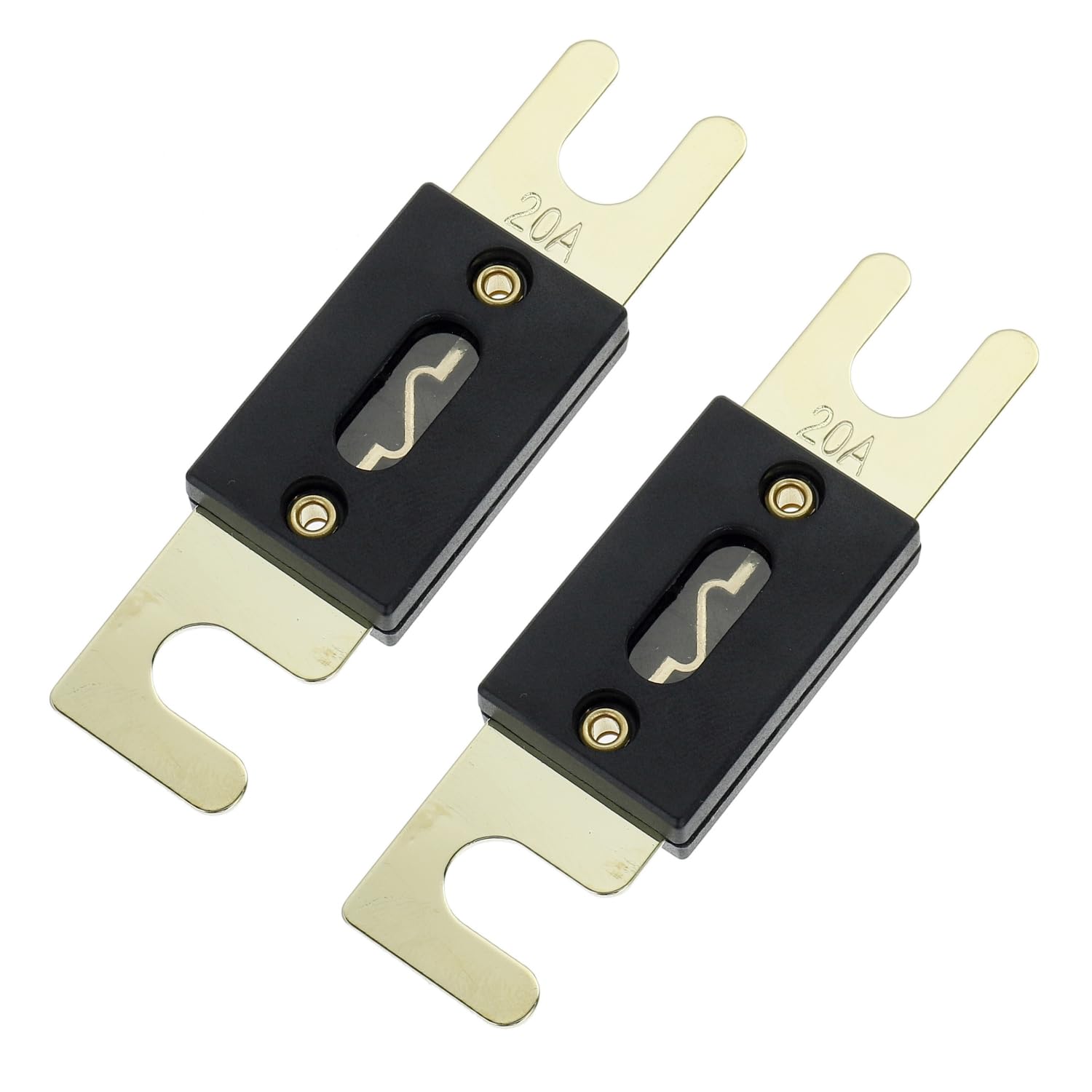 BOJACK ANL Fuse Holder with 20A Fuses for 0/2/4 Gauge AWG - Black, Copper, Model d4545c29 - Pack of 2