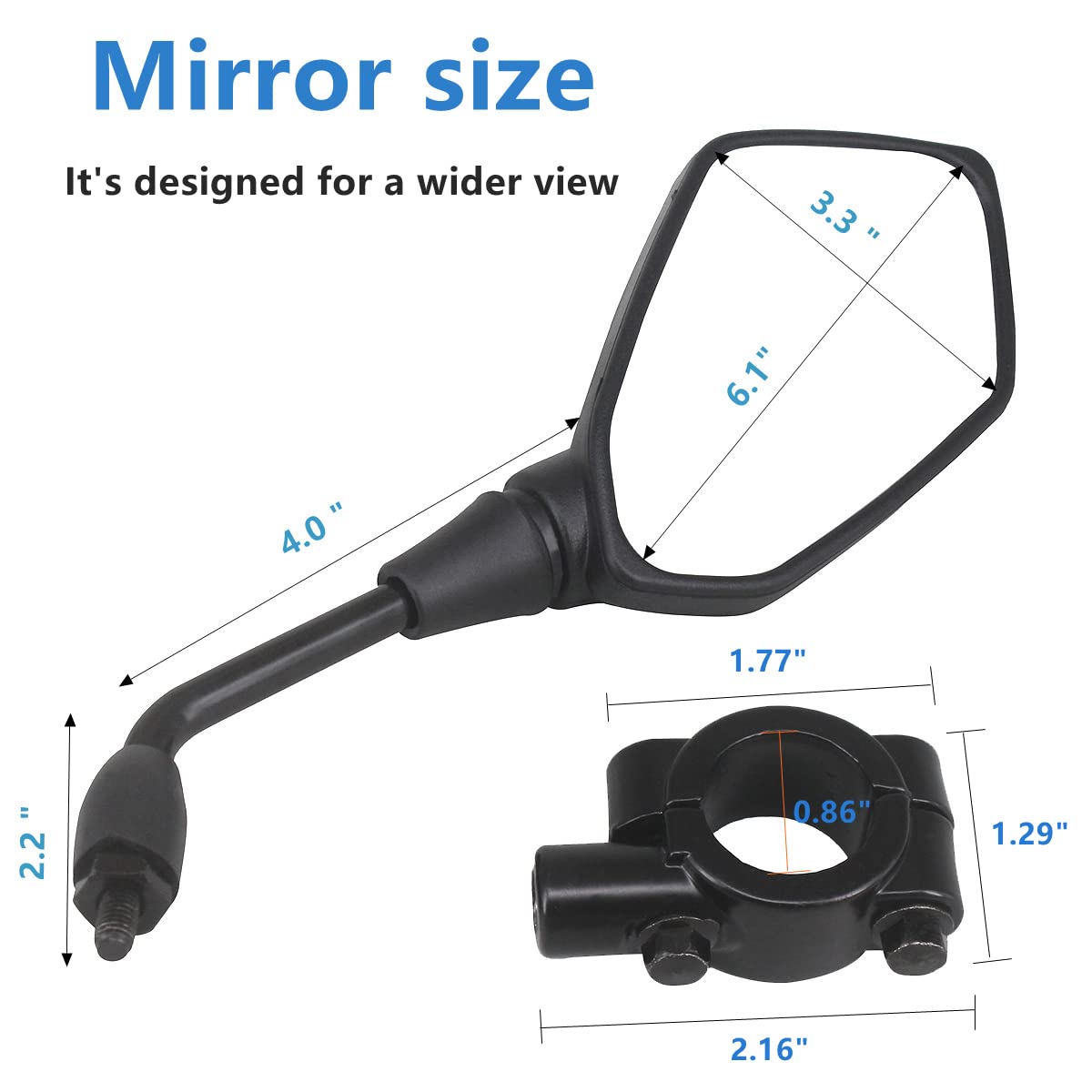 HKOO Universal Hawk-eye Motorcycle Convex Rear View Mirror - with 10mm Bolt, Handle Bar Mount Clamp Compatible with Cruiser, Suz