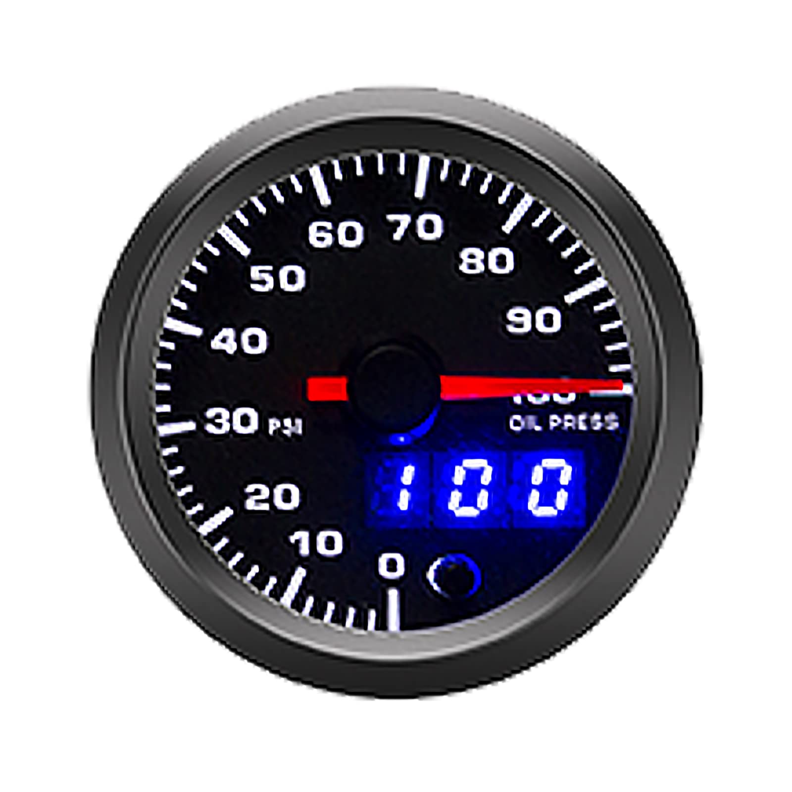 2-1/16'' 52mm Oil Pressure Gauge Kit 7 Color 0 to 100 PSI Pointer & LED Digital Readouts Black Dial - Clear Lens Fit for 12V Car